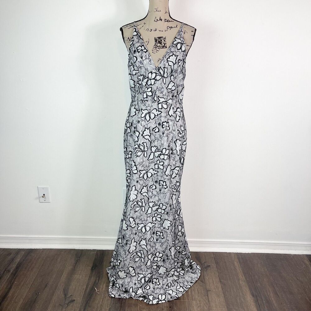 Dress The Population NWT Karen Sequin & Lace Trumpet Gown Black White Size M - Picture 3 of 7